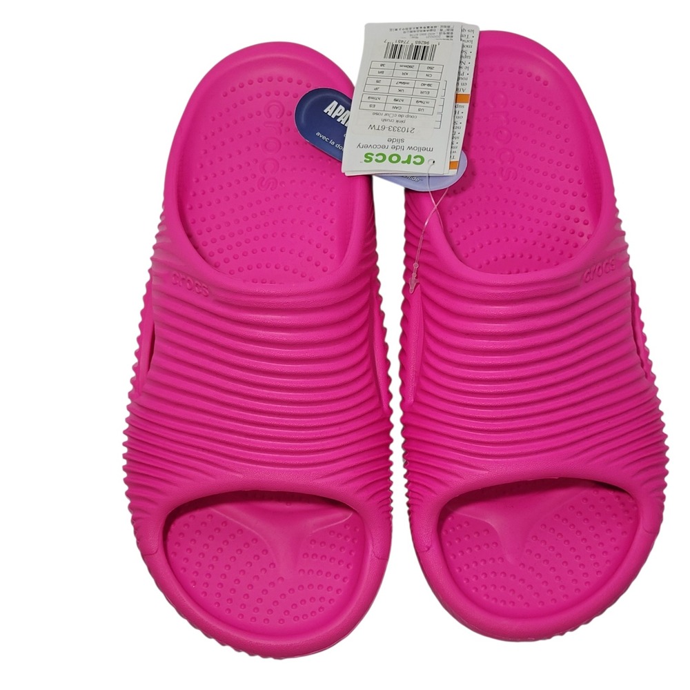 Crocs Mellow Tide Recovery Slides Womens 9 Mens 7 Pink Crush Comfort Sandals NEW - Picture 2 of 15